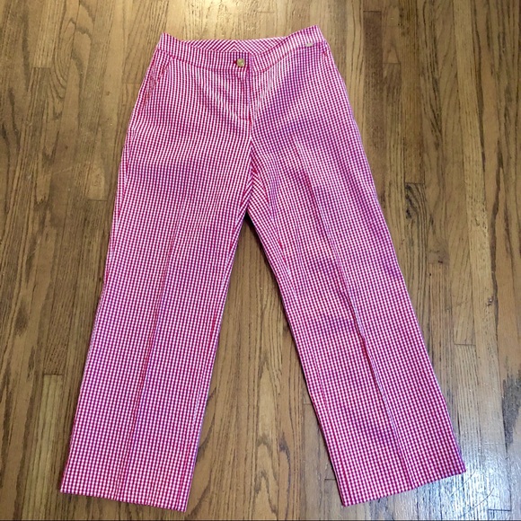 St. John Red Gingham Suit Pants Size 2 - Picture 4 of 8